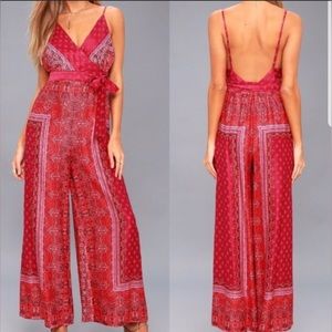 Free People Cabbage Rose Pink Jumpsuit Size 0 Rose Pink spaghetti straps V Neck